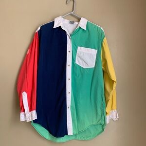 Vintage 80’s Color-Block Button Down Shirt Adult Large Class 955 Distressed